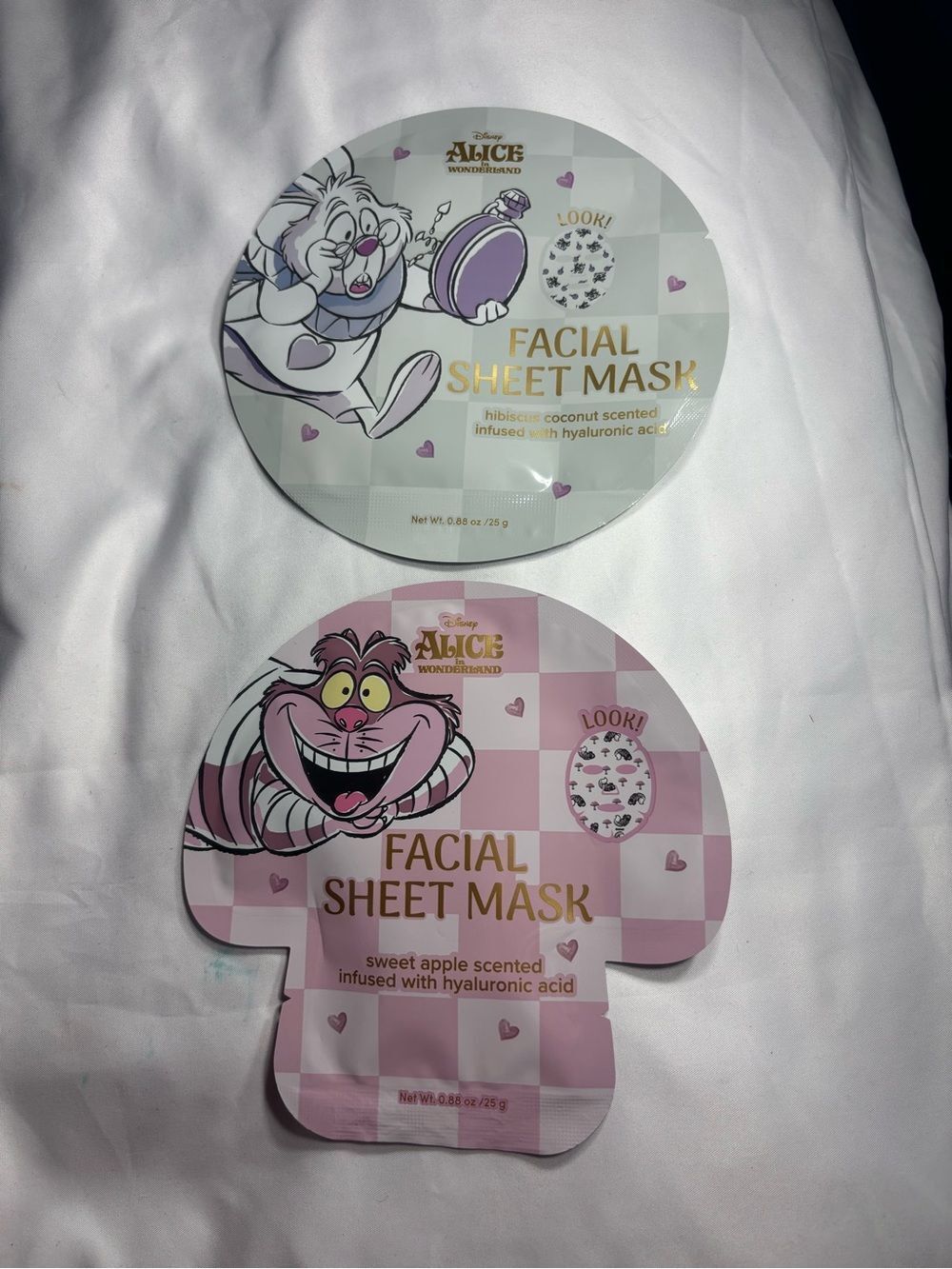 2 New Disney Alice in Wonderland Facial Sheet Masks - Lavender & Pink